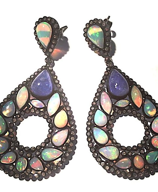 Peacock-opal-earrings-blackened-silver