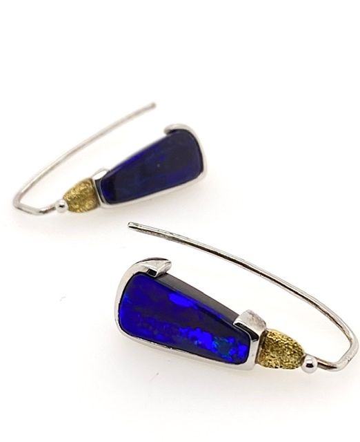 Elektron-boulder-blue-opal-earrings