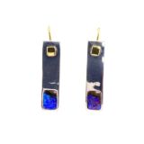 Kubik-earring-blue-boulder-opal-silver-gold