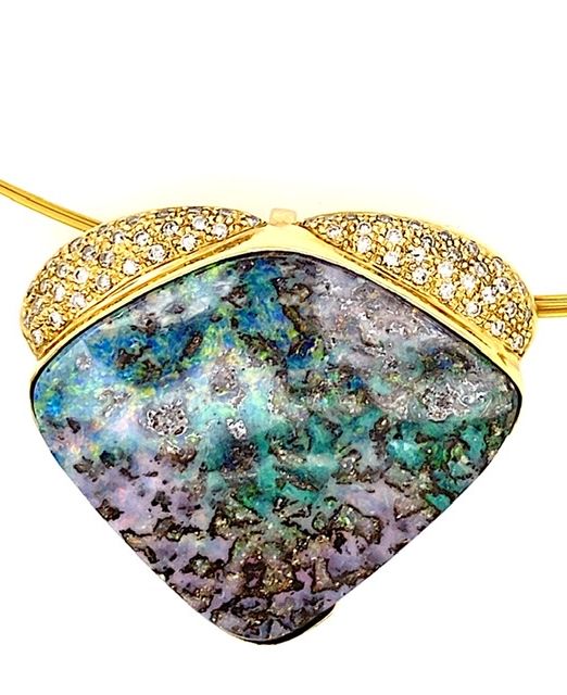 Kosmos-be-bolda-boulder-matrix-opal-pendant-brooch-pave-set