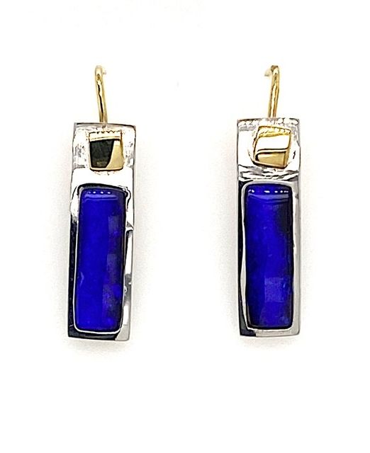 Kubik-earrings-blue-boulder-opal-silver-and-gold-Sheppards-hooks