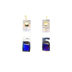 Kubik-earring-blue-boulder-opal-silver-and-gold