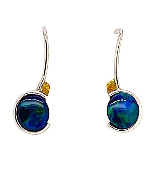 Elektron-lightning ridge-blue-green-opal-earrings